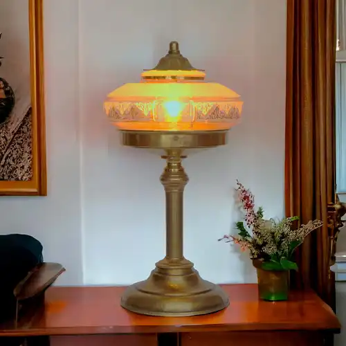 Jugendstil Art Deco Tischleuchte "RUBINSTEIN" Unikat Messinglampe Lampe