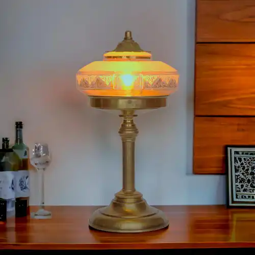 Jugendstil Art Deco Tischleuchte "RUBINSTEIN" Unikat Messinglampe Lampe