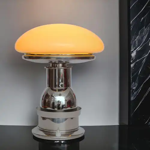 Design Tischleuchte "STARSHIP" Pilzleuchte Unikat Chrom Schreibtischlampe