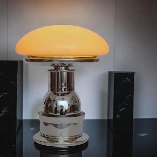 Design Tischleuchte "STARSHIP" Pilzleuchte Unikat Chrom Schreibtischlampe