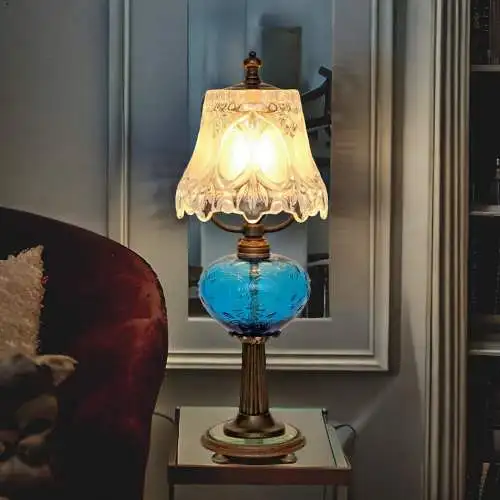 Jugendstil Lampe Design Tischleuchte "BLUE MOON" Einzelstück Schreibtischlampe