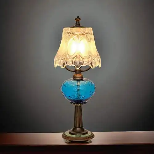 Jugendstil Lampe Design Tischleuchte "BLUE MOON" Einzelstück Schreibtischlampe