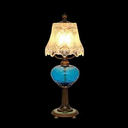 Jugendstil Lampe Design Tischleuchte "BLUE MOON" Einzelstück Schreibtischlampe