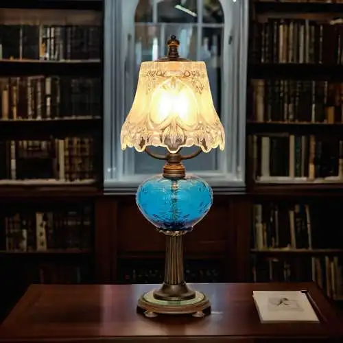 Jugendstil Lampe Design Tischleuchte "BLUE MOON" Einzelstück Schreibtischlampe