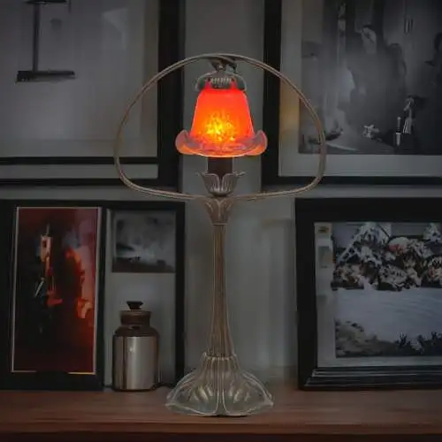 Wunderschöne Berliner Jugendstil Messinglampe "RED FRUIT" Tischleuchte