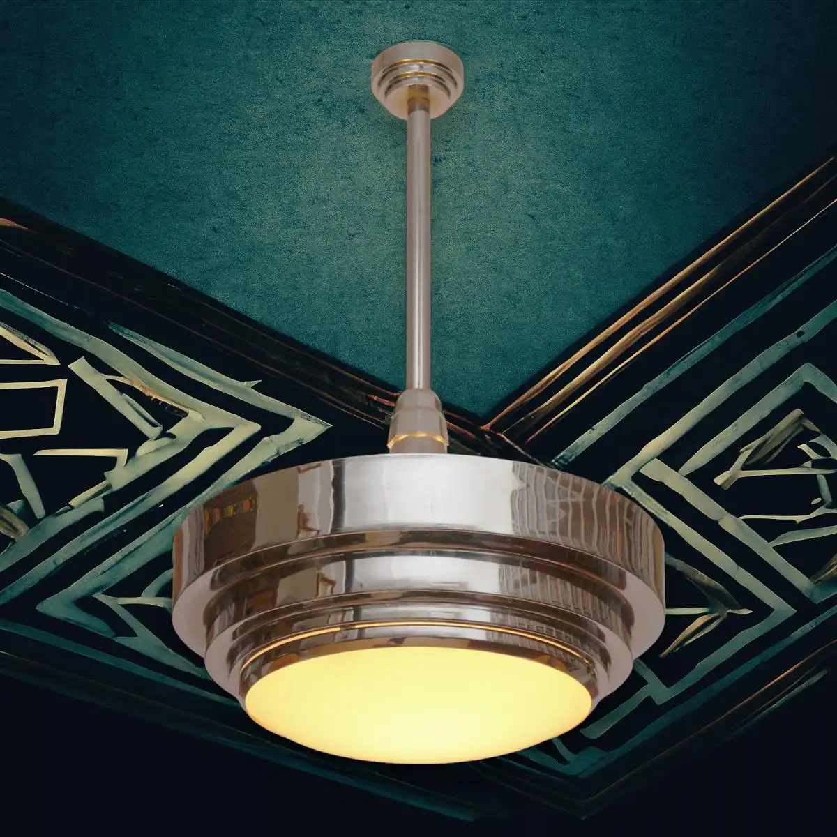 Lampe suspendue Art Deco "EMPIRE" au plafond 1930 Chrome RAR lampe sign.