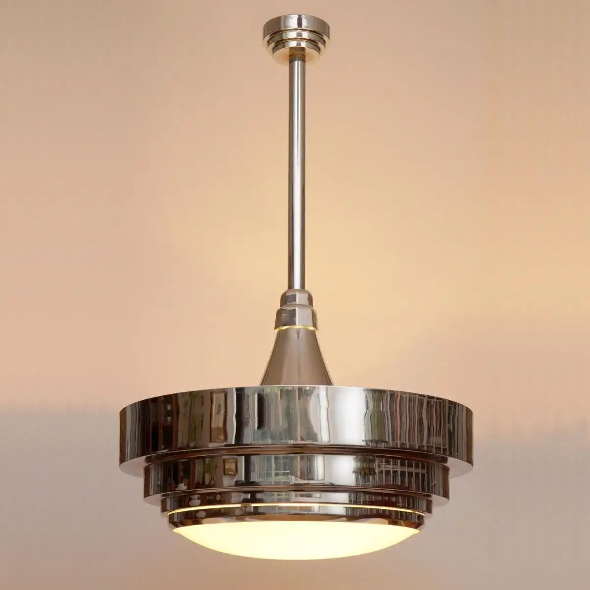 Original Art Deco Hängeleuchte "EMPIRE" Deckenlampe 1930 Chrom RAR Lampe sign.