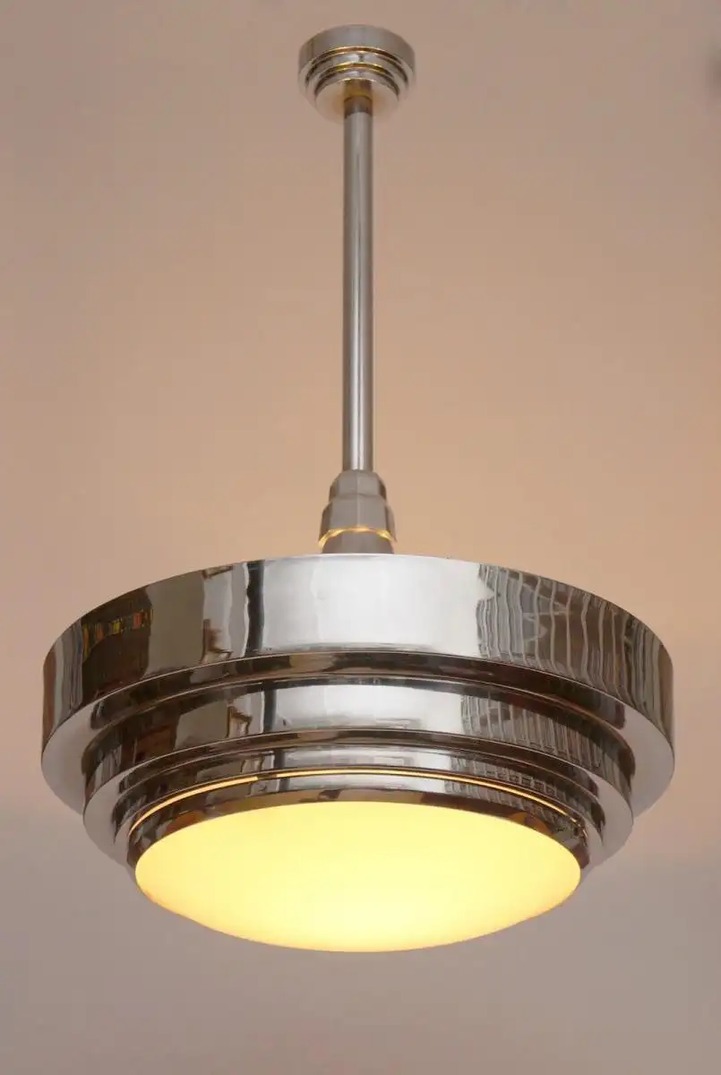 Original Art Deco Hängeleuchte "EMPIRE" Deckenlampe 1930 Chrom RAR Lampe sign.