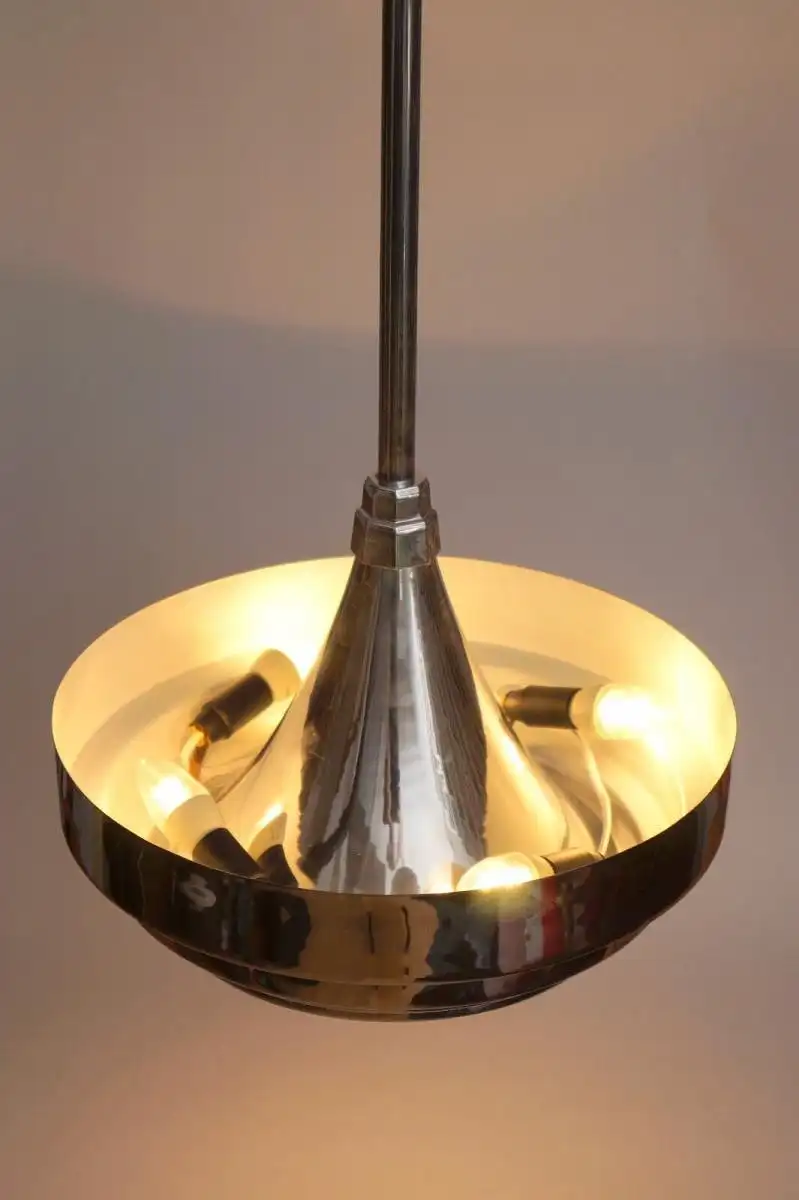 Original Art Deco Hängeleuchte "EMPIRE" Deckenlampe 1930 Chrom RAR Lampe sign.