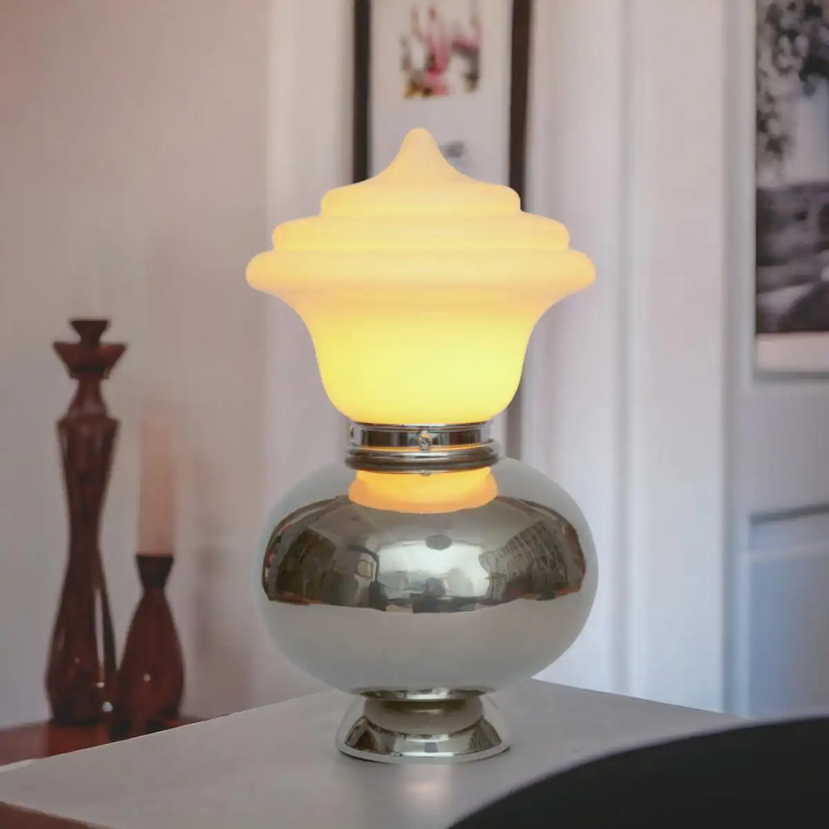 Art Deco Lampe "FAT BERTHA" Chrom Unikat Tischlampe Leuchte Einzelstück Leuchte