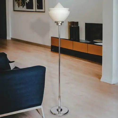 Einzigartige Art Deco Design Stehlampe "INTERSTELLAR" Unikat Chrom Stehleuchte