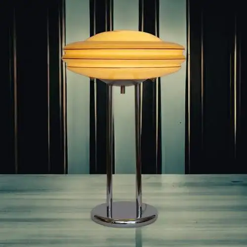 Art Deco Schreibtischleuchte "ATLANTIC" Chrom Midcentury Tischlampe Unikat