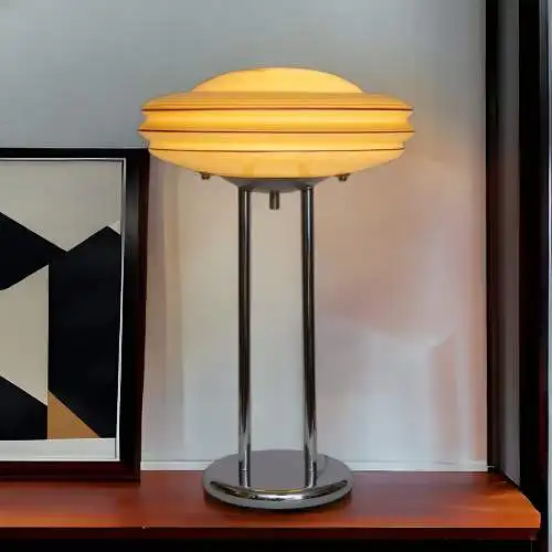 Art Deco Schreibtischleuchte "ATLANTIC" Chrom Midcentury Tischlampe Unikat