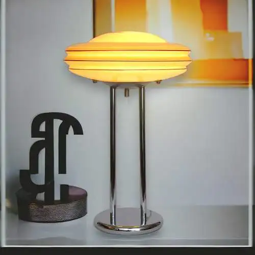 Art Deco Schreibtischleuchte "ATLANTIC" Chrom Midcentury Tischlampe Unikat