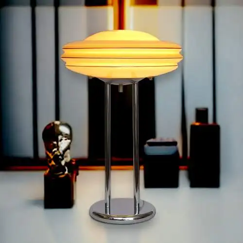 Art Deco Schreibtischleuchte "ATLANTIC" Chrom Midcentury Tischlampe Unikat