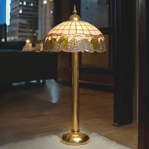 Große Tiffany Bodenleuchte Stehlampe "HOLY GRAPES" Messinglampe Unikat 110cm