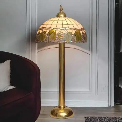 Große Tiffany Bodenleuchte Stehlampe "HOLY GRAPES" Messinglampe Unikat 110cm