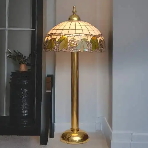 Große Tiffany Bodenleuchte Stehlampe "HOLY GRAPES" Messinglampe Unikat 110cm