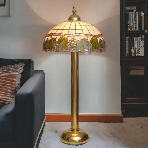 Große Tiffany Bodenleuchte Stehlampe "HOLY GRAPES" Messinglampe Unikat 110cm