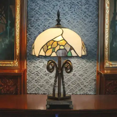 Jugendstil Art Deco Tiffanyleuchte "BLACK ROSE" Einzelstück Tischlampe Unikat