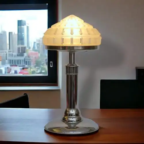 Art Déco Design Lampe de table "CIRCLE SQUARE" pièce unique Chrome Skyscraper
