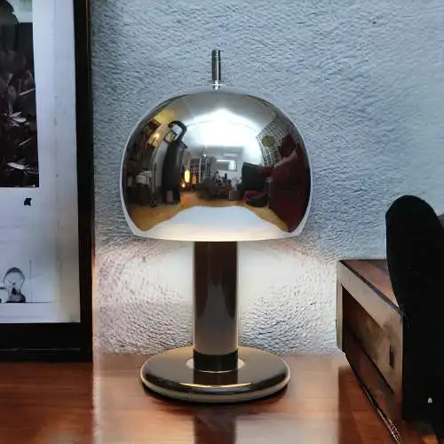 Italienische Design Tischleuchte "SILVER SPHERE" late 70s Design Lampe Space Age