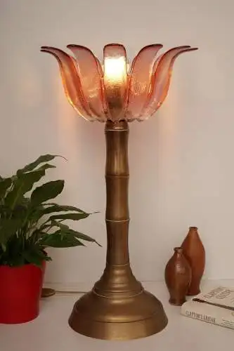 70er Jahre Design Lampe Deckenfluter "BAMBOO" Messing Retro Leuchte