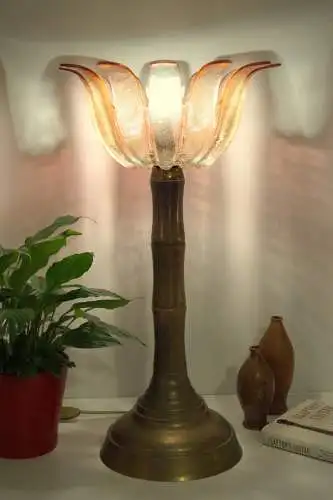 70er Jahre Design Lampe Deckenfluter "BAMBOO" Messing Retro Leuchte