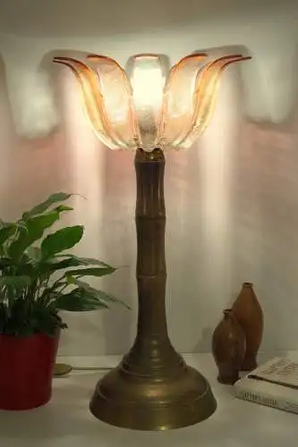 Des années 70 Lampe design Flou plafond "BAMBOO" Lumière rétro laiton