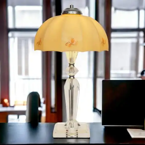 Jugendstil Kaffeehauslampe "LINZ" Bleikristall Tischlampe Unikat