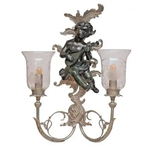 Große Jugendstil Wandleuchte "GREEN CHERUB" Putto Wandlampe Engel