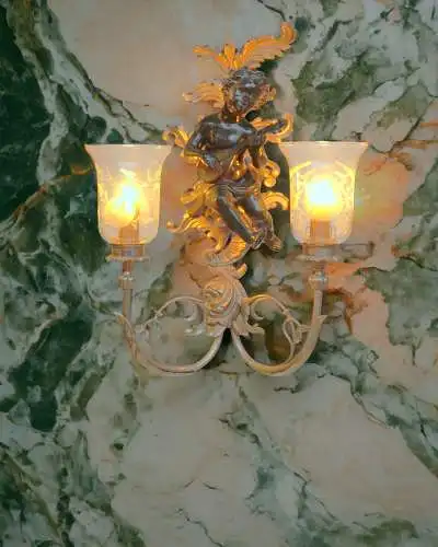 Große Jugendstil Wandleuchte "GREEN CHERUB" Putto Wandlampe Engel