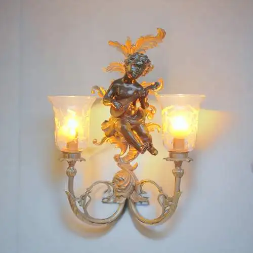 Große Jugendstil Wandleuchte "GREEN CHERUB" Putto Wandlampe Engel