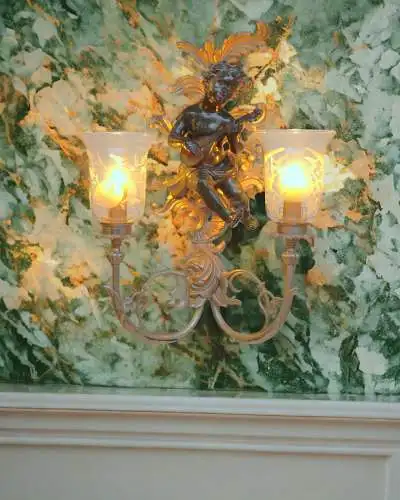 Große Jugendstil Wandleuchte "GREEN CHERUB" Putto Wandlampe Engel