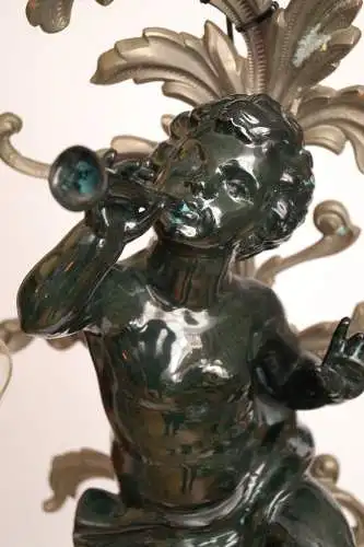 Extravagante Jugendstil Wandleuchte "GREEN CHERUB" Putto Wandlampe Engel