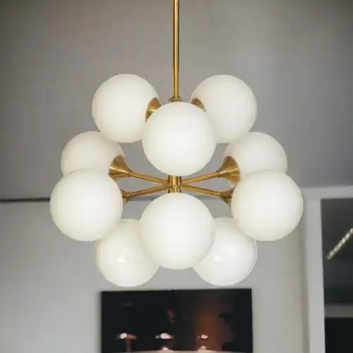 Original Kaiser Design Sputnik Deckenleuchte Kronleuchter Opalglas 1970er