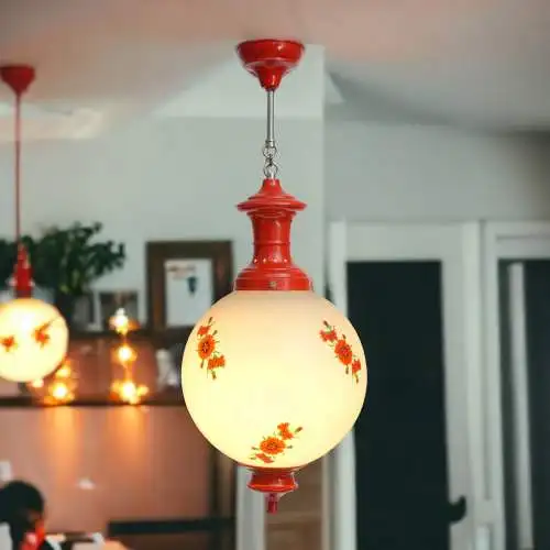 Jugendstil Hängeleuchte "POPPY BLOSSOM" Deckenlampe Hängelampe rot selten