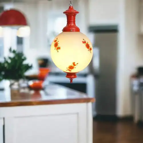 Jugendstil Hängeleuchte "POPPY BLOSSOM" Deckenlampe Hängelampe rot selten