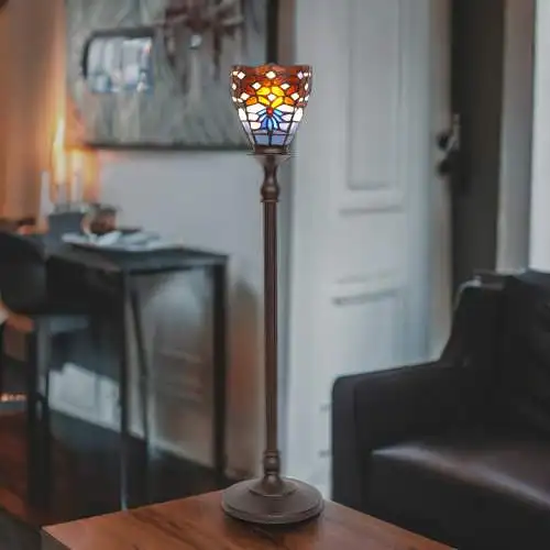 Tiffany Tischfluter Tischlampe "UP" Tischleuchte 65 cm hoch patiniert Jugendstil
