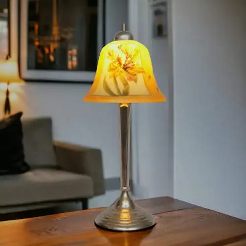 Prunkvolle Jugendstil Landhaus Tischleuchte "SILVER POPPY" Unikat Messinglampe