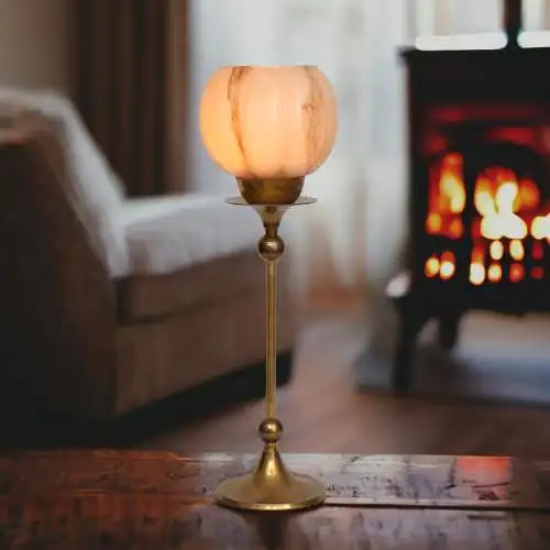 Art Deco Messinglampe "HERA" Tischleuchte Unikat Lampe Tischfluter