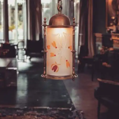 Art Nouveau Jugendstil Hängeleuchte "PARIS APRICOT" Deckenlampe Messinglampe