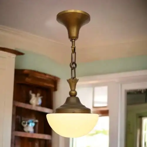 Art Deco Flurlampe Hängeleuchte Deckenlampe "OUTERSPACE" Messinglampe 1920