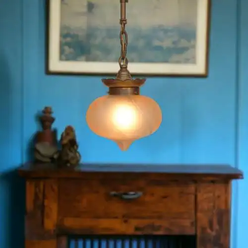 Art Deco Deckenleuchte Hängelampe "OSLO" Messinglampe 1920