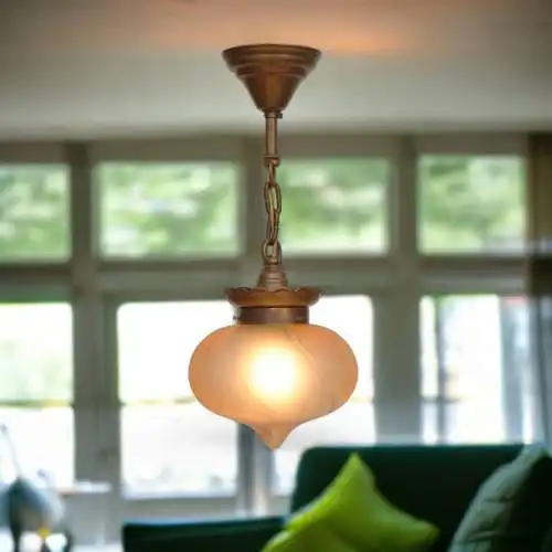 Art Deco Deckenleuchte Hängelampe "OSLO" Messinglampe 1920