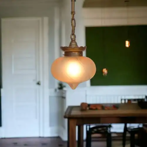 Art Deco Deckenleuchte Hängelampe "OSLO" Messinglampe 1920