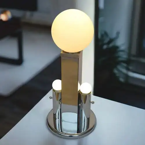 70er Design Tischleuchte "THE SIDEMEN" Unikat Chrom Schreibtischlampe Space Age