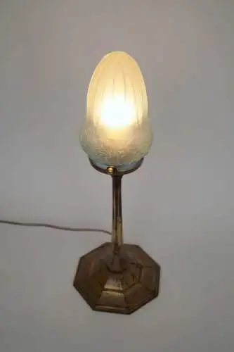 Original Jugendstil Tischlampe "BLUE DELILAH" Messinglampe 1910 Tischleuchte