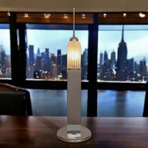 Große Design Tischleuchte "EMPIRE STATE" Unikat Chrom 70er Tischlampe