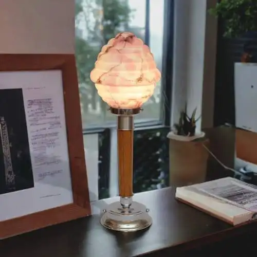 ART DECO Design Tischlampe Schreibtischlampe Unikat "NIKKEI TOWER" antikes Glas